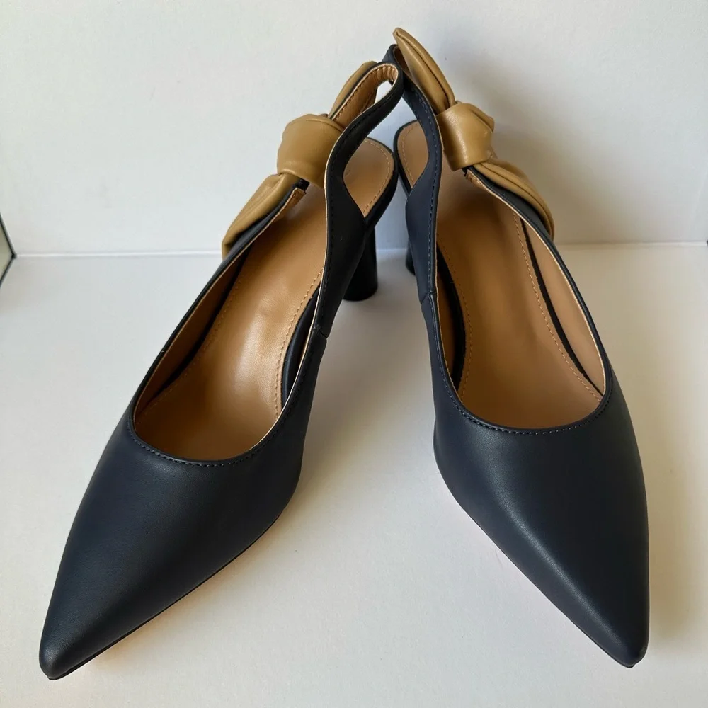 Black Tan Slingback Heels Size 8 - Pointed Toe Mid Heel Pumps new in box